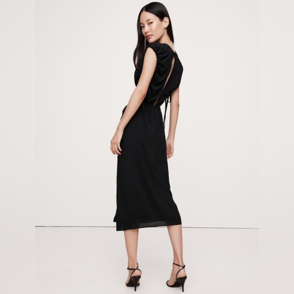 NWT Banana Republic Black Crepe Open Back Midi Dress - Size XL 771988🎧